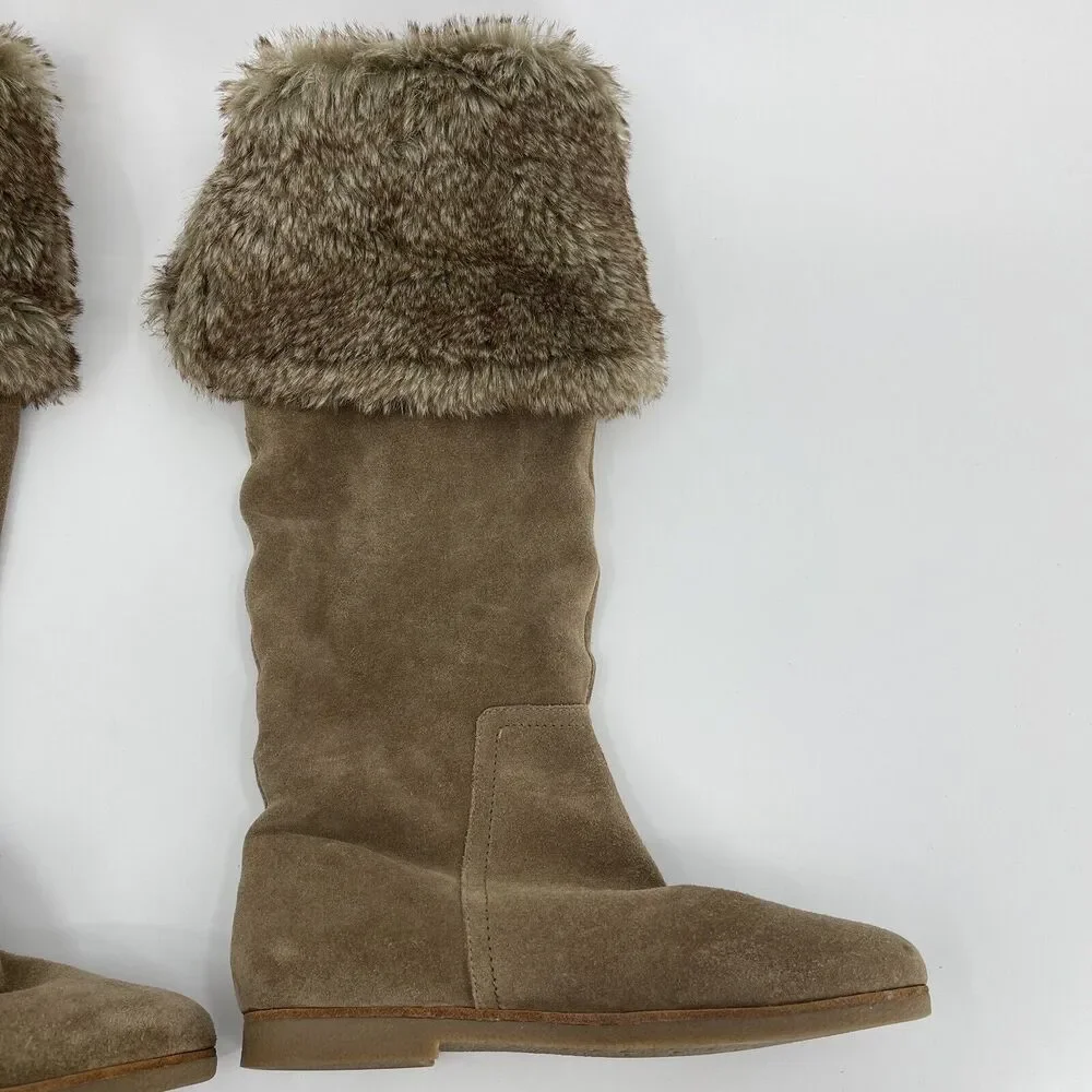 Sam Edelman Size 7 Orlando Over The Knee Boots Tan Taupe Suede Faux Fur Cuff